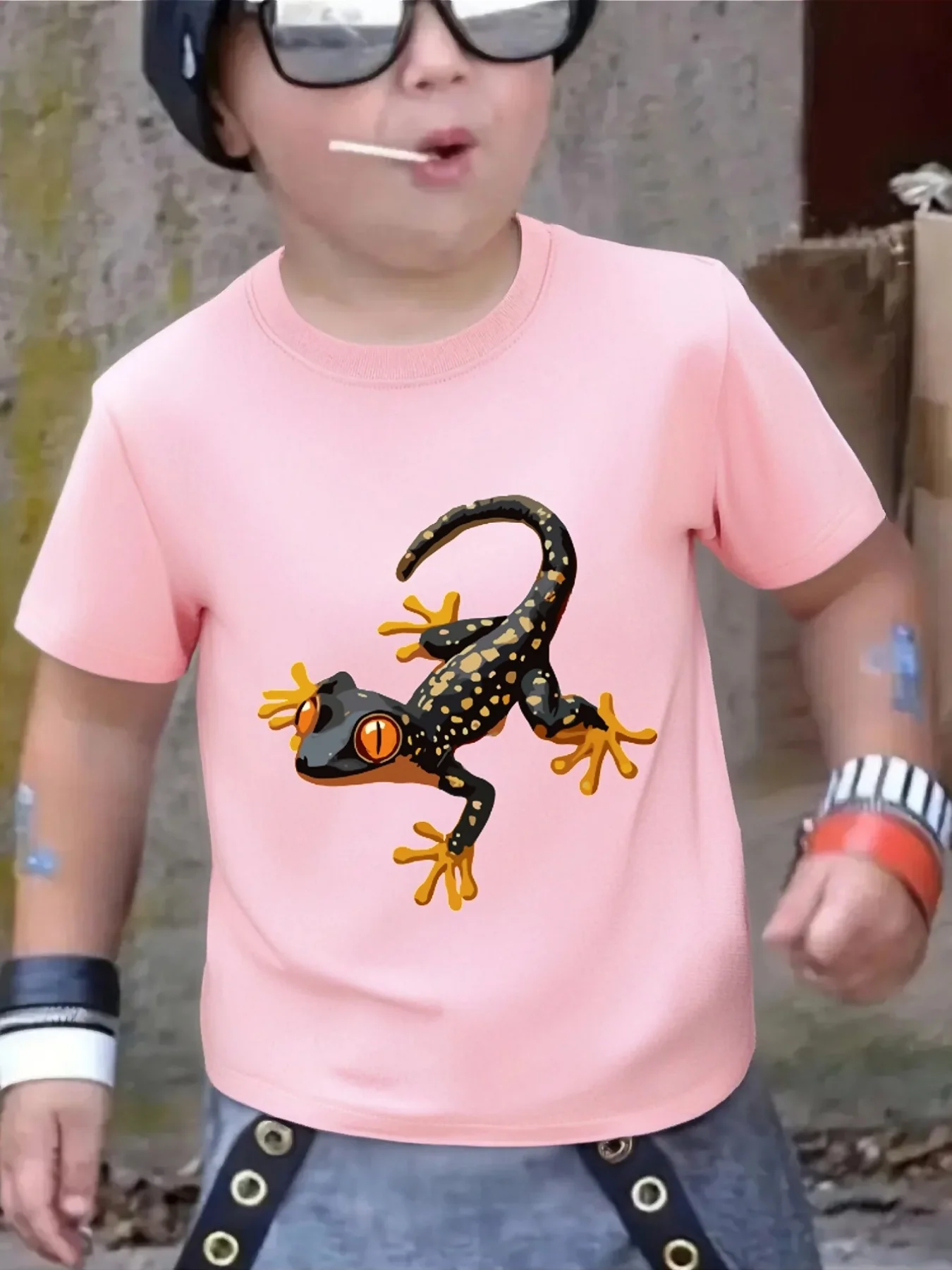 Black And Yellow Spotted Gecko Lizard Graphic Family Matching T Shirt Boys Girls Short Sleeve Summer Crew Neck Casual Tops