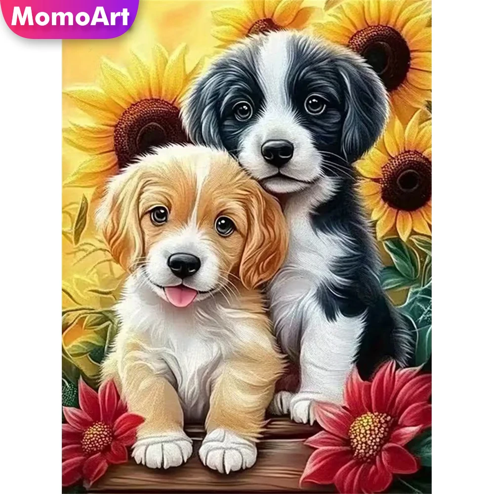 

Momoart Алмазная вышивка собака животное DIY наборы для вышивки крестом живопись полная квадратная круглая Алмазная мозаика цветок подарок ручной работы