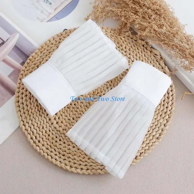 

HX6F Pleated Wrist Cuffs Decorative Sleeves Faux Sleeves Decoration For Women Daily Outfit and Business Event Outfit Enhancer