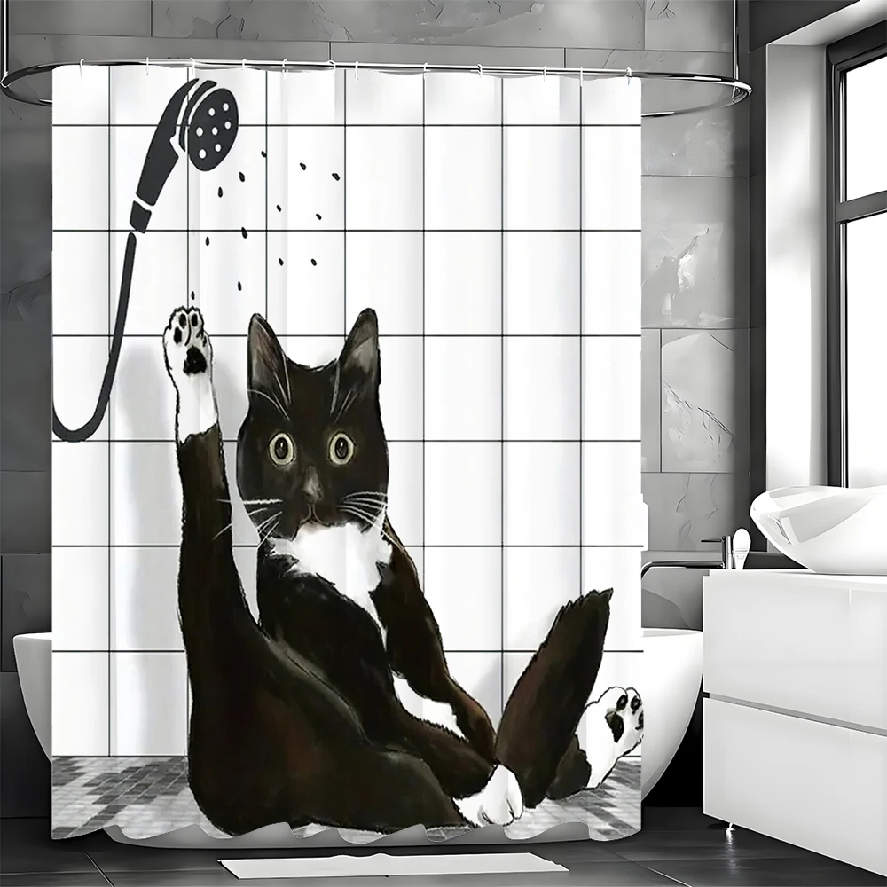 

Black Cat Shower Curtain, Bathroom Decorative Shower Curtain, Waterproof Shower Curtain with Hooks