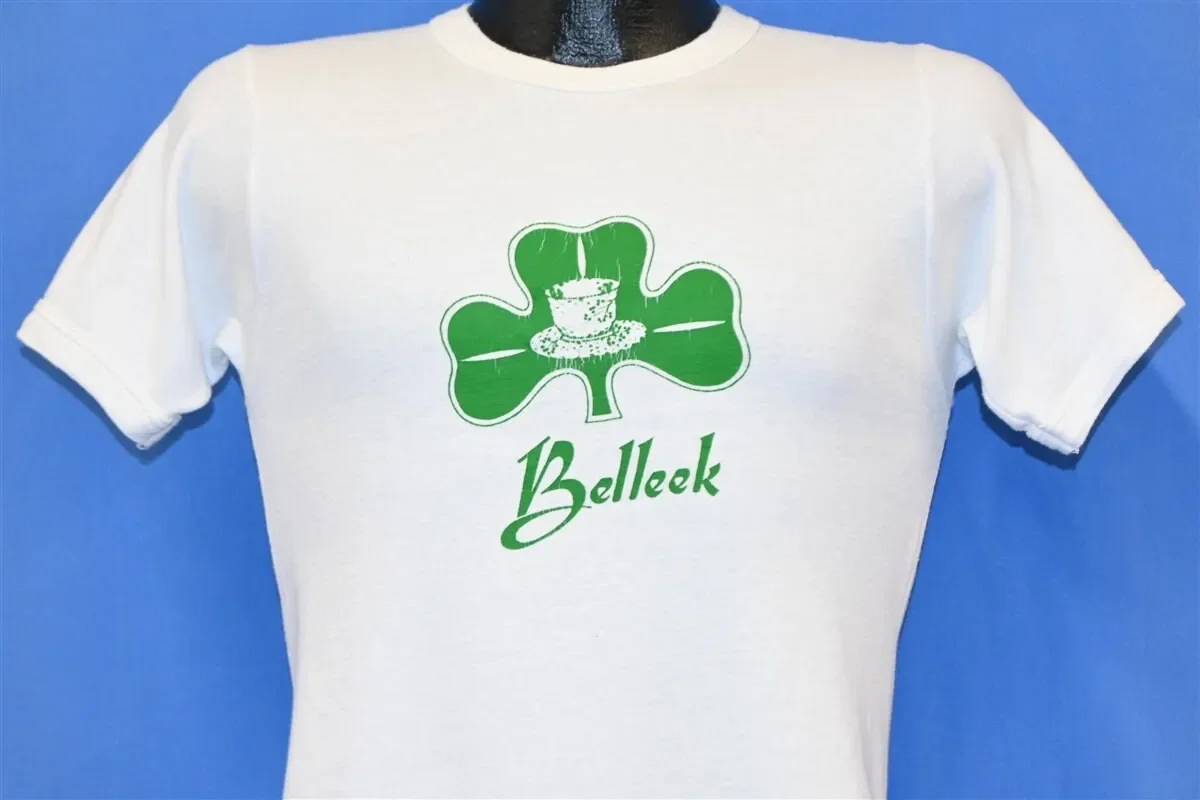 70s Belleek Irish Pottery Ireland Shamrock Logo Clover T Shirt Small