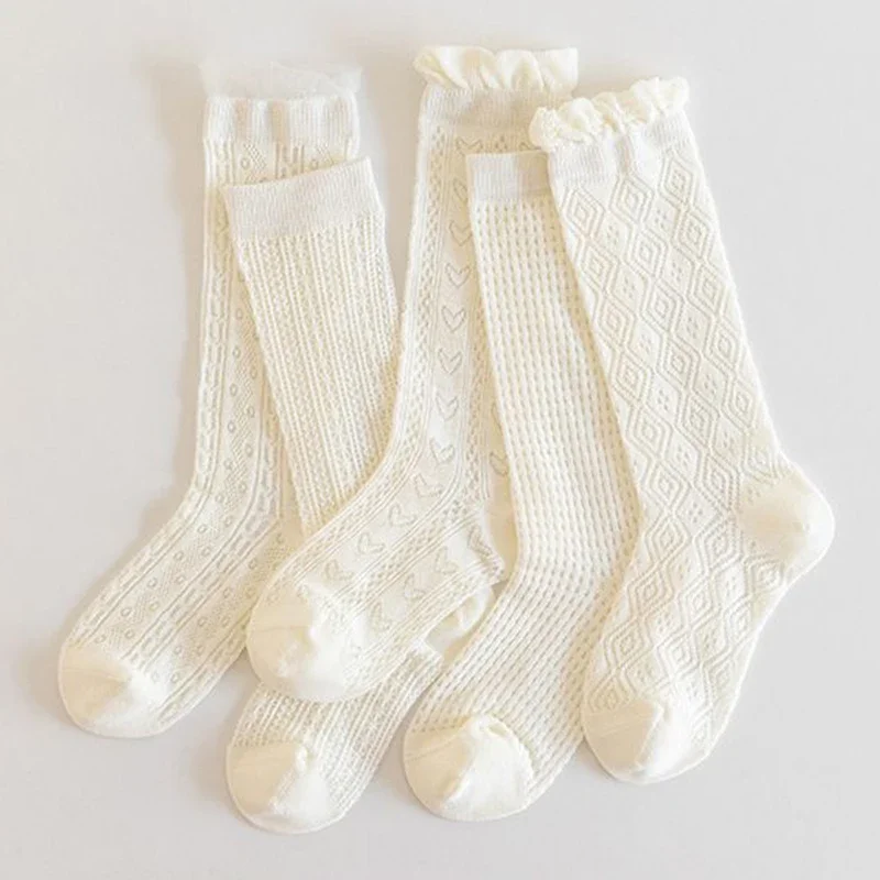 3Pairs Princess White Lace Ruffle Stockings Girl Summer Mesh Sock Thin Breathable Kids Long Socks 3-12Year Children Calf Socks
