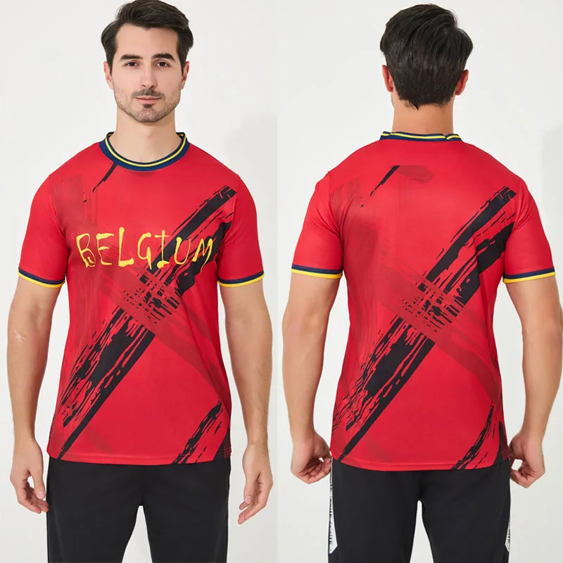 New Design Belgium Jersey Soccer 100% Polyester Football Jersey Shirt Top Quality Belgium Soccer Uniform Fans Version