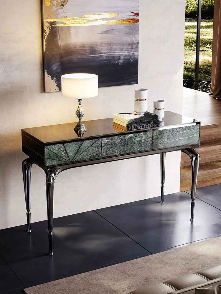 Natural marble strip case entry end view table Modern simple living room against the wall Entrance table
