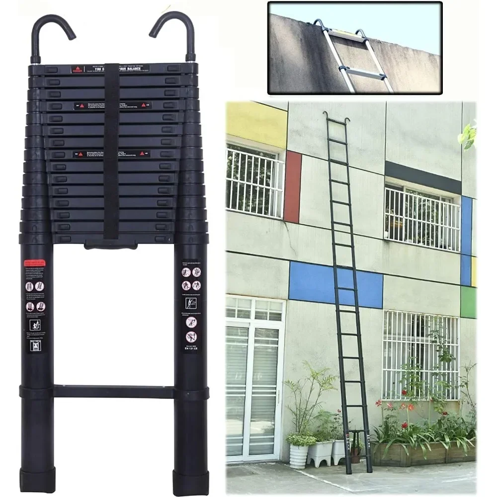 

Telescopic Ladder Foldable Aluminum Telescoping Extension Ladder with Detachable Hook, Safe & Compact Load