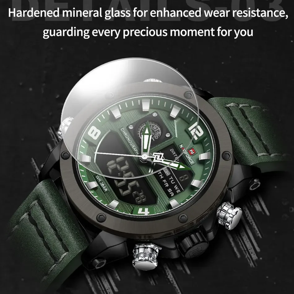 NAVIFORCE NF9236 Digital Mens Military Waterproof Watch Dual Display Quartz Sports  Luminous High Quality Wristwatch