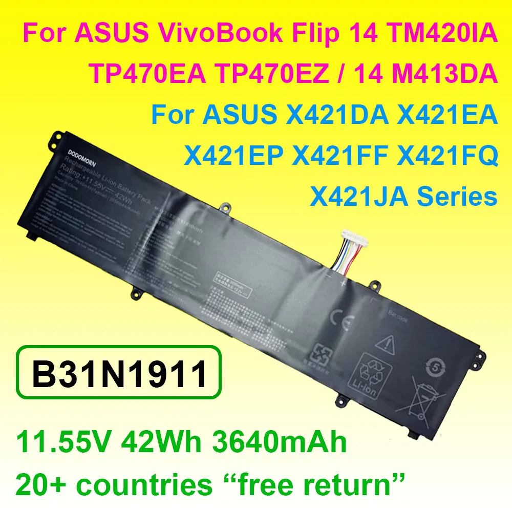 C31N1911 Laptop Battery For ASUS VivoBook Flip 14 TM420IA TP470EZ TP470EA M413DA X421DA X421EA X421FQ B31N1911 11.55V 42Wh