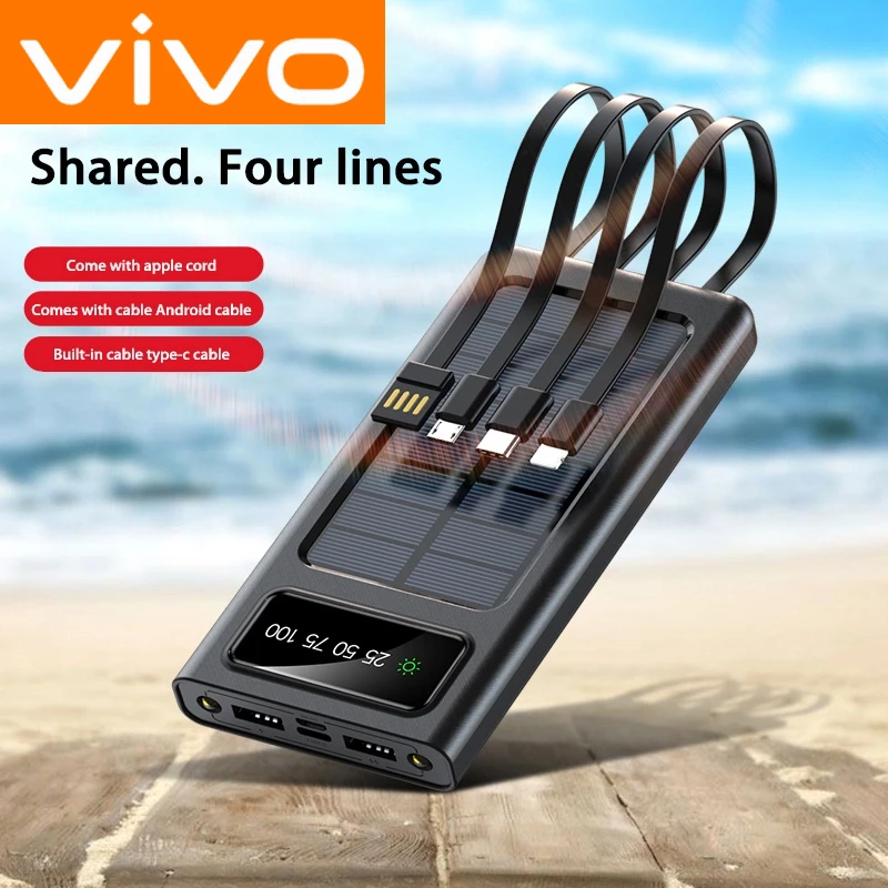 VIVO 200000mAh بنك الطاقة الشمسية 3C شهادة 4 في 1 سعة فائقة مصباح ليد شاحن خارجي شحن سريع بطارية خارجية