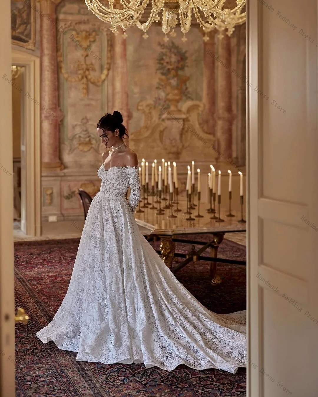 Church Women Wedding Dress Sexy Off Shoulder Full Sleeves Bridal Evening Gown Lace Up Back Customized Boho Beach Robe
