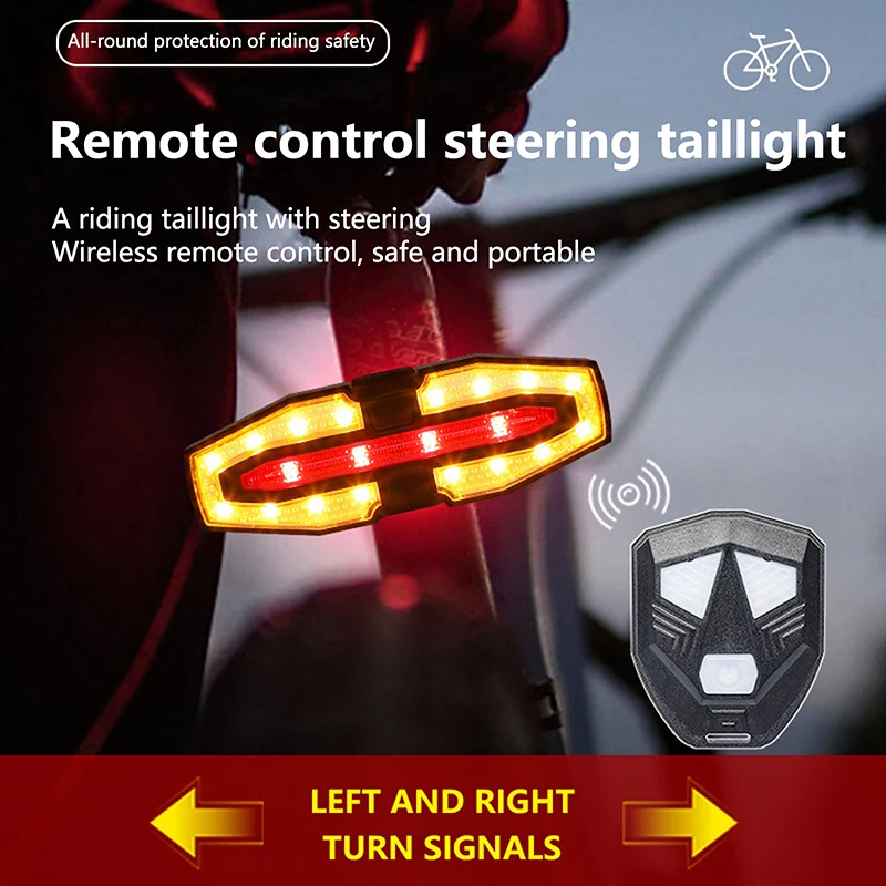 Rechargeable Bike Tail Light With Turn Signals Warning Bike Lights Wireless Remote Control Cycling Back Light For Night Riding