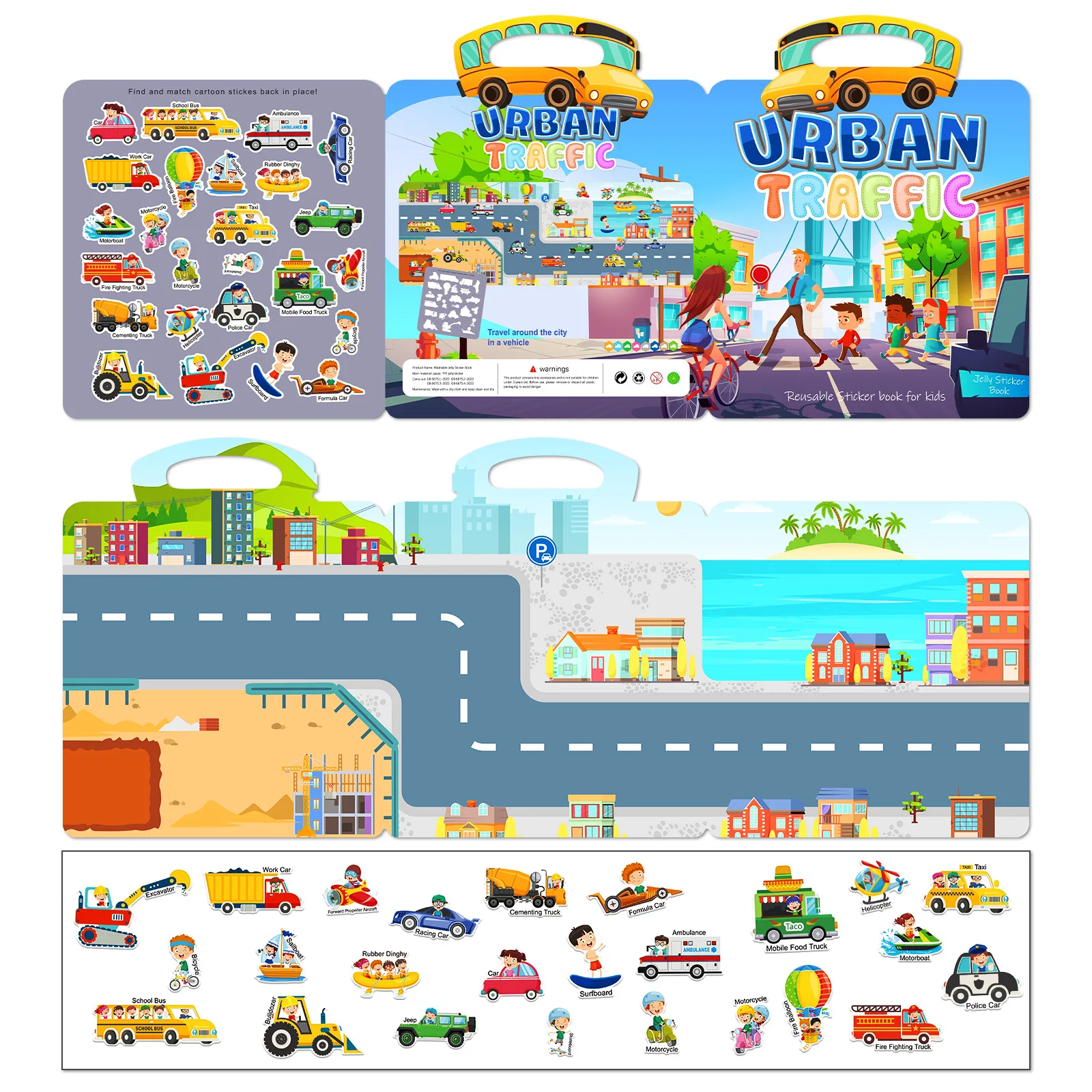 Bview Art Reusable Sensory Sticker Book for Kids, Rainbow Holographic Design, Quiet Early Learning Educational Toy