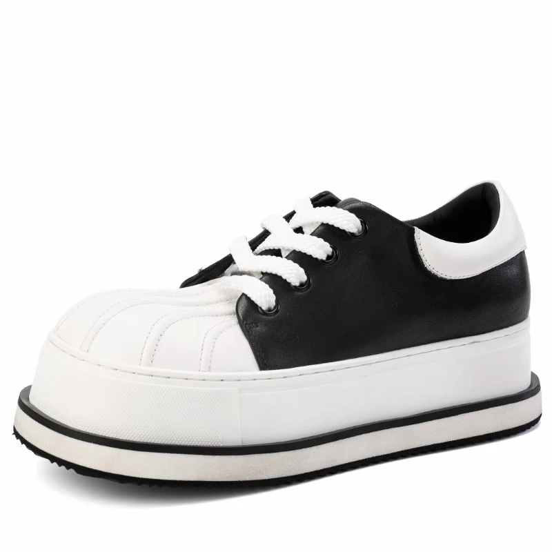 

European/American Fashion Derby Shoes for Men's Genuine Leather Thick Bottom Height Increasing Shoes Big Head Board Shoes Male