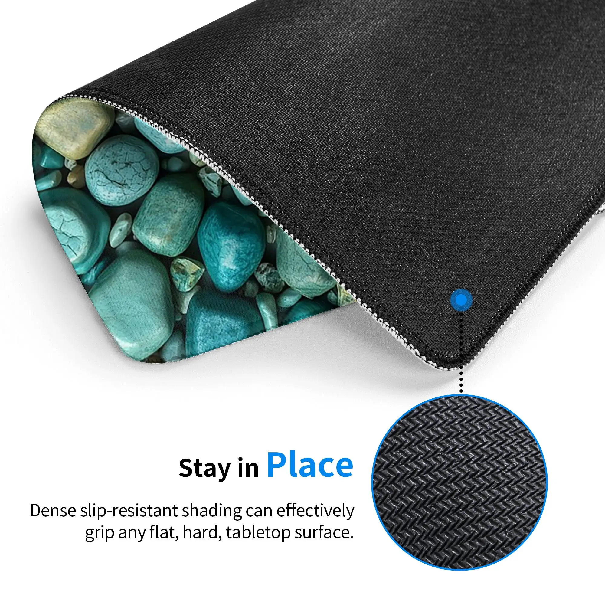 Li Teal Natural Stone Style Pebble Mouse Pad Computer Keyboard Mouse Mat Gaming PC Laptop Desk Mat Office Accessories Table Mats