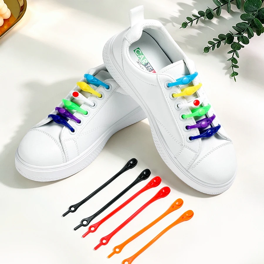 12Pcs Colorful Silicone No-Tie Shoelaces Universal Elastic Shoelaces Replacement for Sports Shoes and Running Shoes