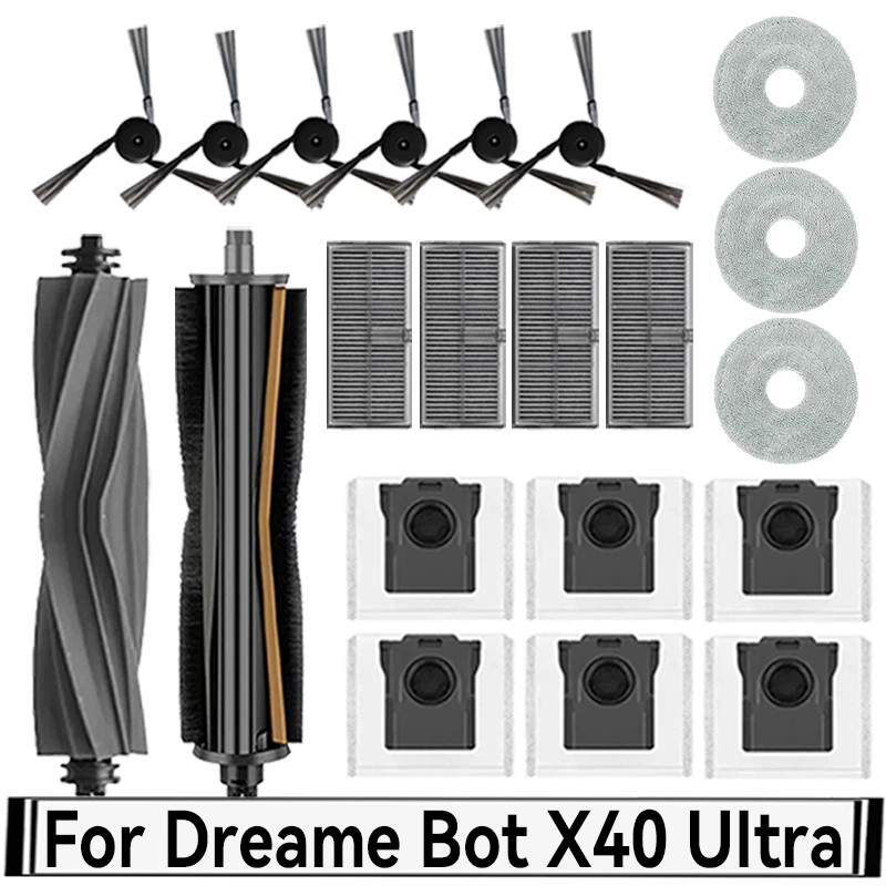 

For Dreame Bot X40 Ultra Robot Vacuum Cleaner Spare Accessories Parts Kit Rubber Main/ Hair Cut / Side Brush, Filter, Mop Rag