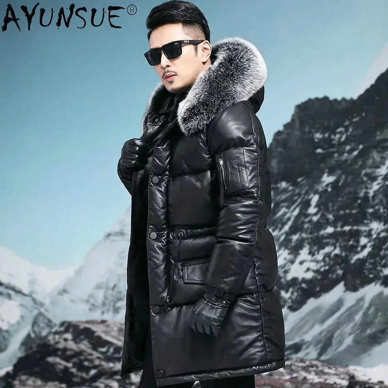 AYUNSUE Thick Parka Genuine Cowhide Leather Jacket Men Down Jackets Man 5XL Erkekler Parkas Real Fox Fur Collar Coat Ropa LXR826