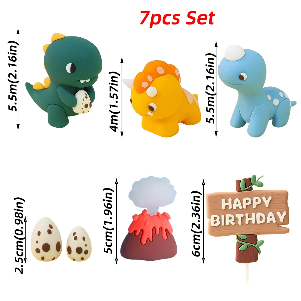 Dinosaurier-Kuchenaufsatz, Dino-Eier, Blätter, Gräser, Kuchendekorationen mit Happy Birthday-Schild, Kuchenaufsätze für die Safari-Geburtstagsfeier – Detail 6