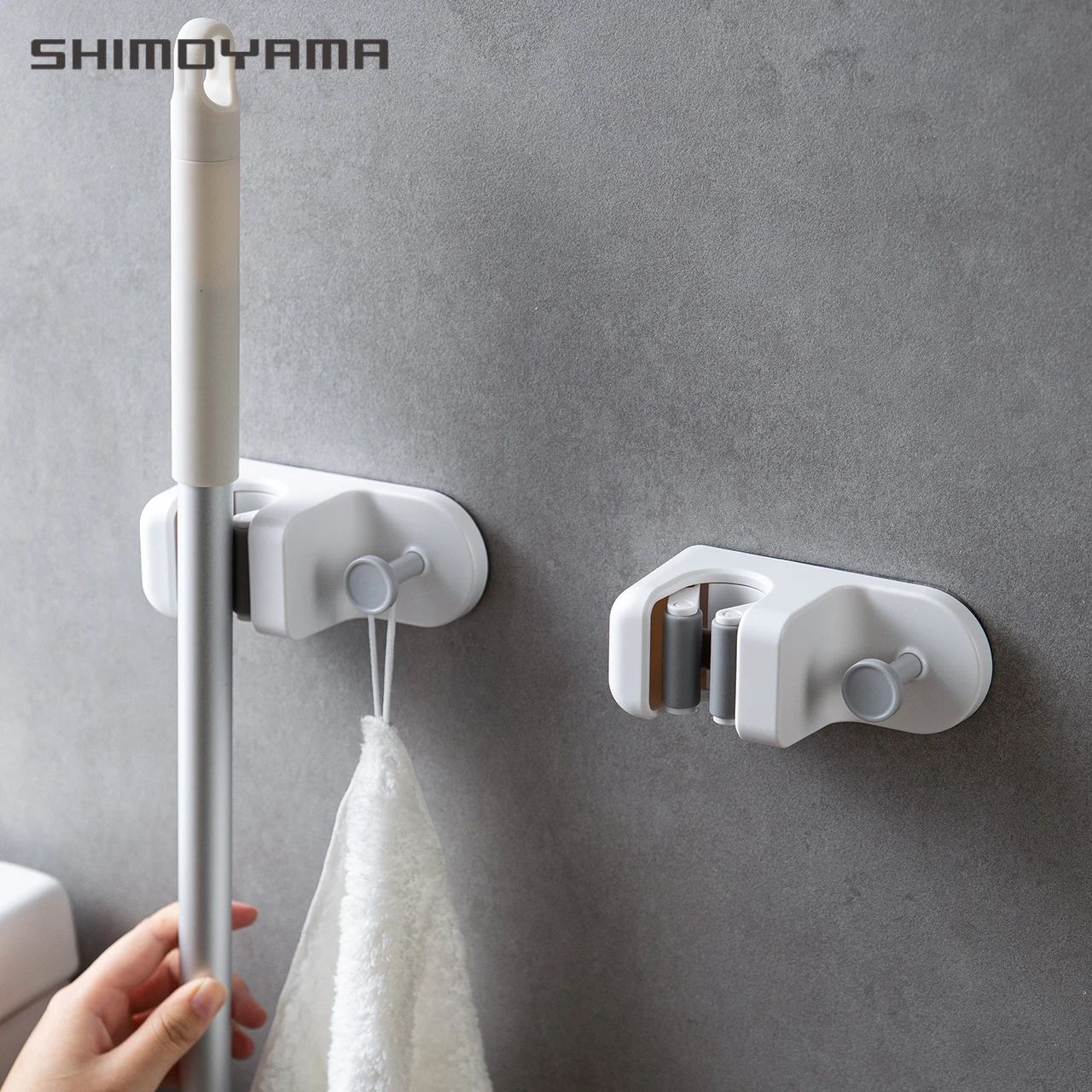 

SHIMOYAMA Adhesive Multi-Purpose Hooks Wall Mounted Mop Organizer Holder Rack Bathroom Strong Hooks Waterproof Broom Hanger