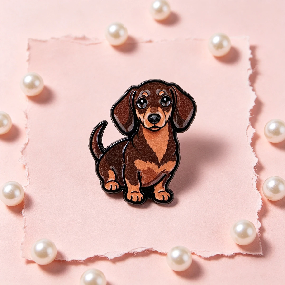 9 Stück Kawaii Dackel-Welpen Emaille-Pin, brauner Dackel-Anstecker, Brosche für Jeans, Rucksack, Kleidung, Dekoration, Geschenk für Tierliebhaber – Detail 4