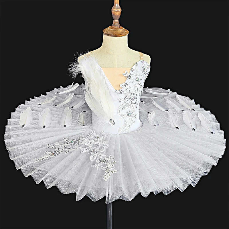 Pena branca de balé feminino collant tutu adulto, fantasia Lago dos Cisnes, vestido de dança profissional, saia para meninas