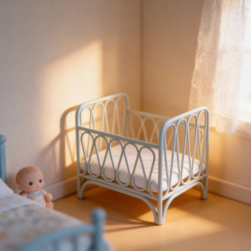 Poppenhuisaccessoires 1:8-1:12 schaal mini gietijzeren wieg slaapbank, geschikt voor poppenhuismeubilair, model huisdecor