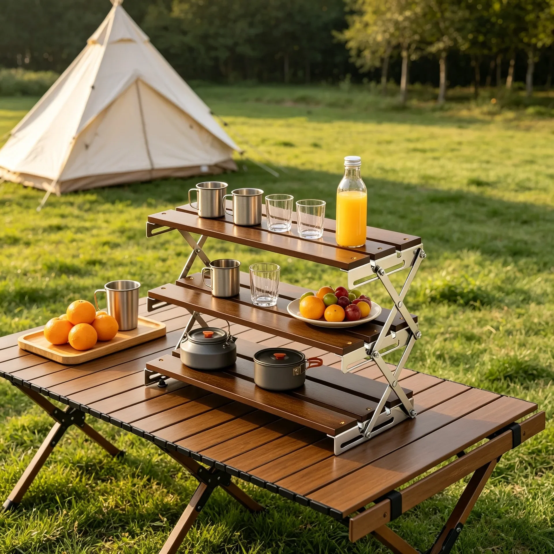 Foldable aluminum alloy belongs to three-layer storage rack, multi-functional retractable  Portable Highlevel of appearance