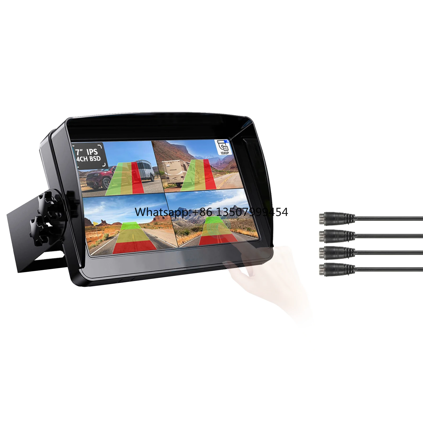

7 Inch IPS Screen Touch Screen AHD Quad Monitor Split Screen 1080P 720P Cameras Compatible 4ch BSD Ai Detection Speaker Alarm Rv