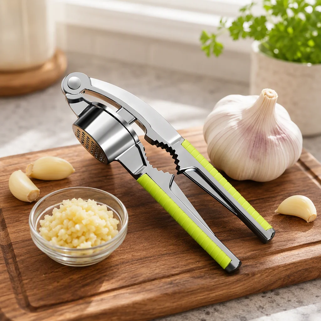 High Quality OEM Custom Packing Colors Zinc Alloy Kitchen Garlic Juicing Tools Peeler Garlic Press Crusher