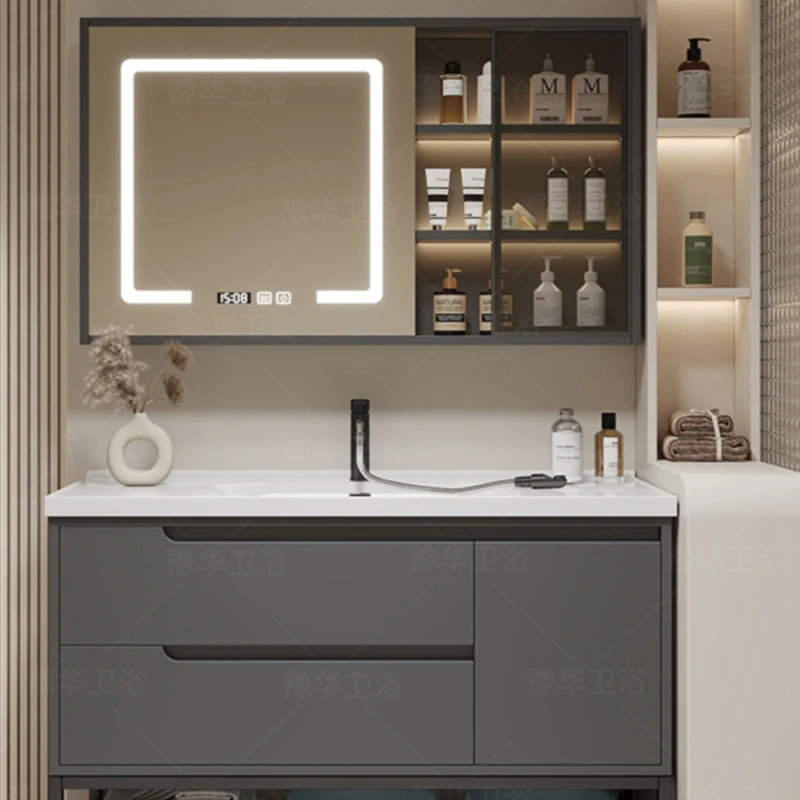 Bathroom Storage Cabinet White Washbasin Column Space Saving Mirror Luxury Kit Mirrors Shelf Wall Pharmacy Vanity Sink Towel Mdf