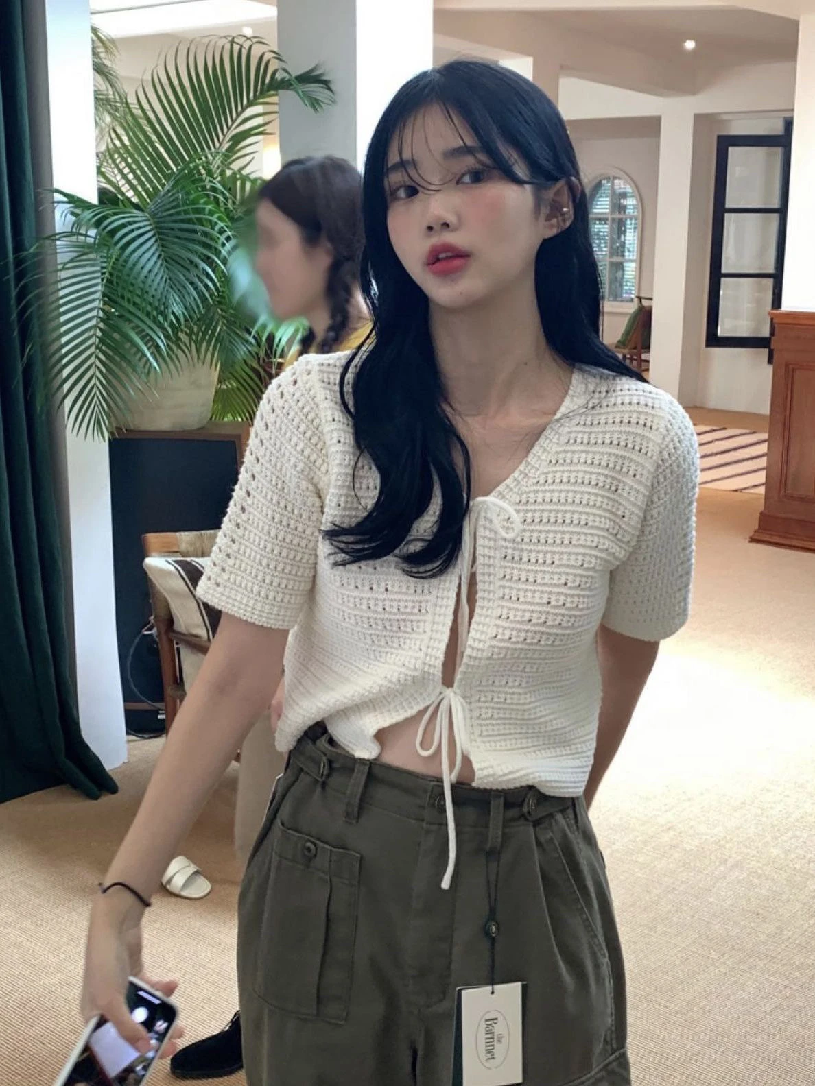 

Корейский вязаный кардиган Miss Barnnet Eight Milk ort Sve с ажурной вязкой, летний, новый, свободного кроя, из хлопка