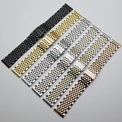 Curved End Stainless Steel Watch Band 18mm 19mm 20mm 21mm 22mm Replacement Strap Butterfly Clasp Watchband Bracelet Silver Gold