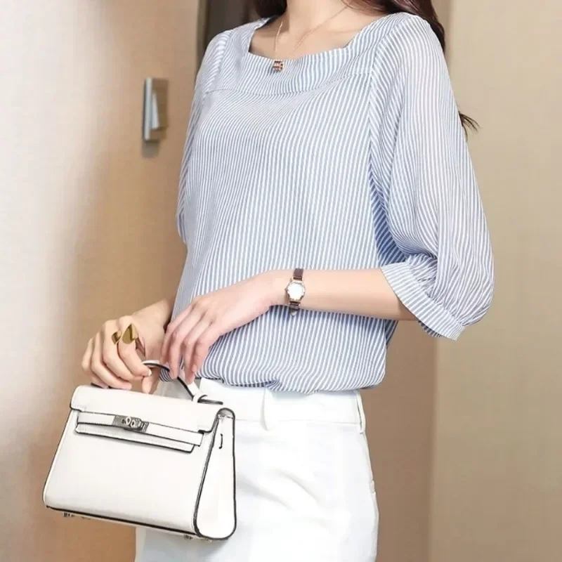 

Half Sleeve Women's Shirt and Blouse Pattern Chiffon with Designs M Luxury Female Tops Designer Clothing Sales Fashion 2024 New