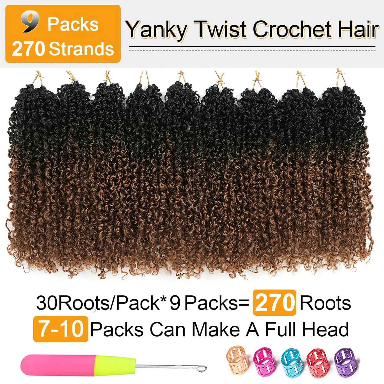 Yanky Twist Crochet Hair for Black Women 9 Packs Pre-looped Yankee Twist Hair Spring Mini Passion Twist with Curly Ends Synthetic Crochet Braids