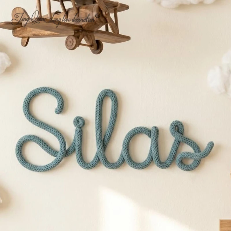 Custom Rope Name Sign with heart – Knitted Wire Words for Nursery Wall Decor, Baby Shower Gift, Kids Room Name Sign, Personalize