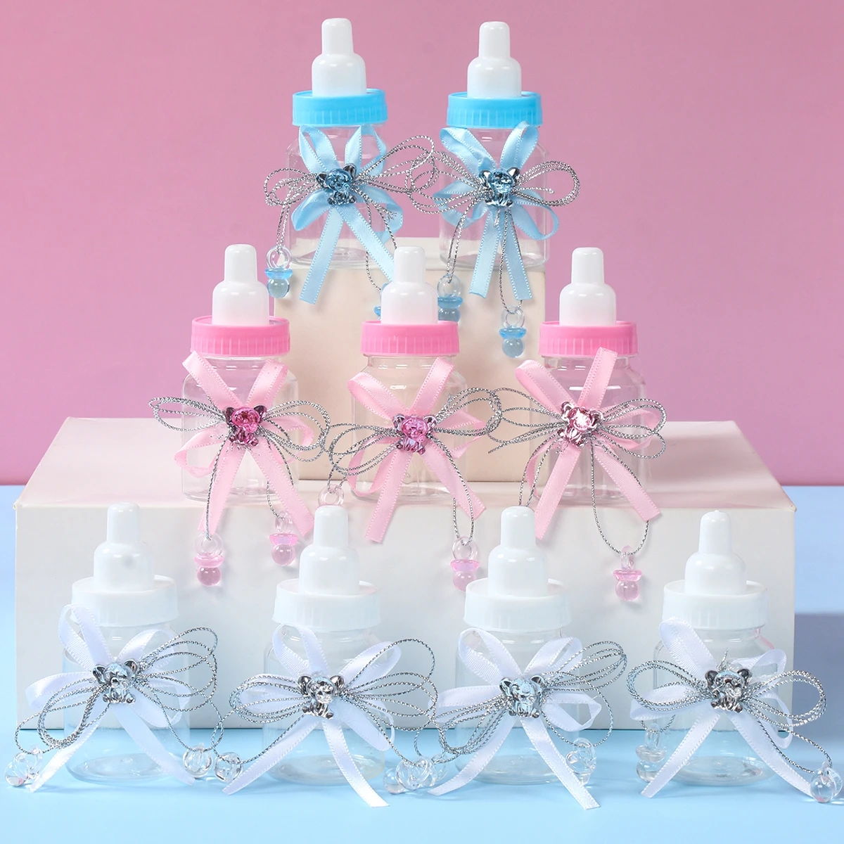 

Pink Blue Feeding Bottle Shaped Elephant Clear Plastic Candy Boxes Jewelry Snack Small Gift Containers Gender Reveal Baby Shower