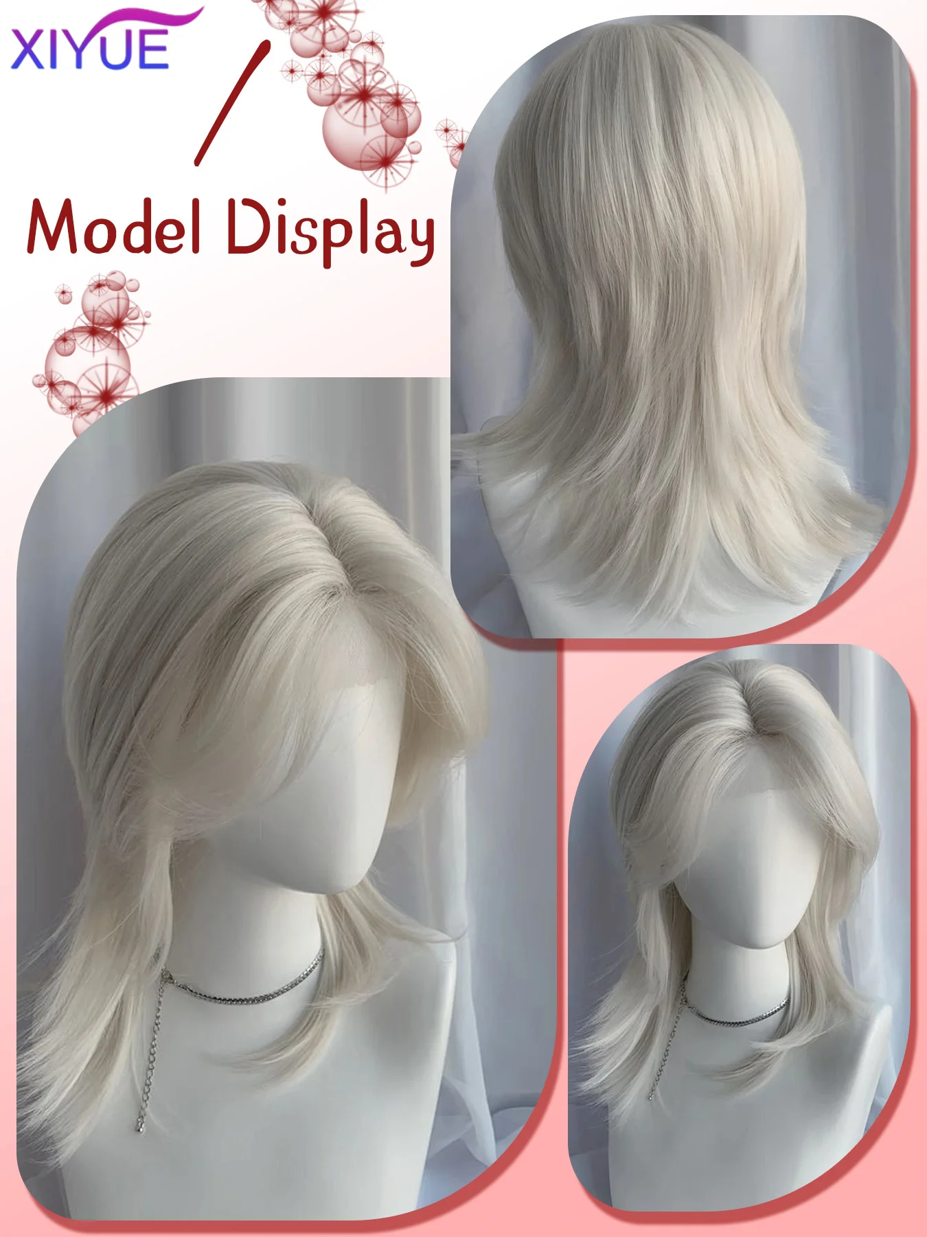 Lolita Synthetic Wig Forehead Lace Wolf Tail Short Curly Hair White Gold Layering Daily Fluffy Wig Full Head Unisex Daily Hallow