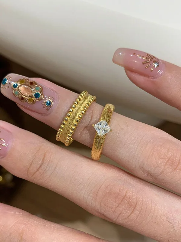 

Ретро-кольцо с золотым покрытием и бриллиантами для женщин, с бусинами и матовой отделкой, модное кольцо в китайском стиле.