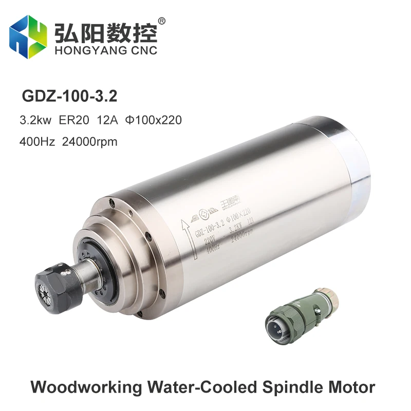 CNC Milling Spindle 3.2KW 220V 380V Water Cooled Spindle Motor 4 Bearings Diameter 100MM ER20 Chuck For CNC Router Engraving