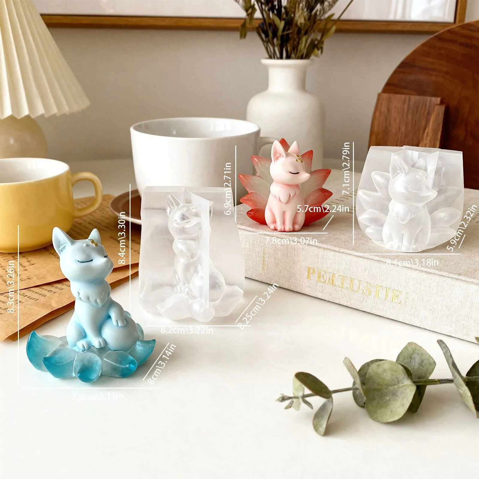 3D Nine-Tailed Fox Silicone Mold DIY Aromatherapy Gypsum Candle Aroma Stone Fox Ornament Mold