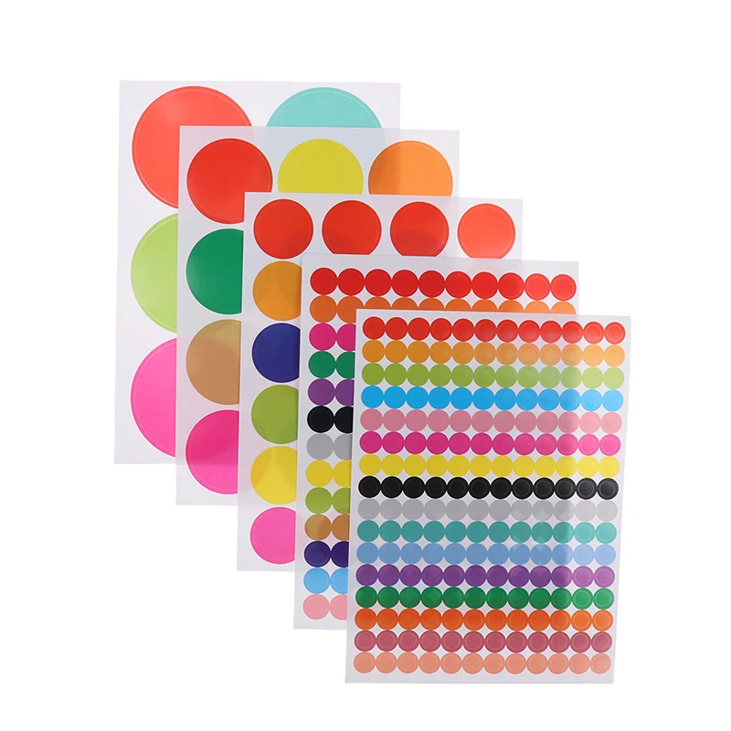 10Sheets Circle Office Classroom Party Decoration Toys Diary Decoration Marking Sticker 6-45mm Colored Dot Stickers