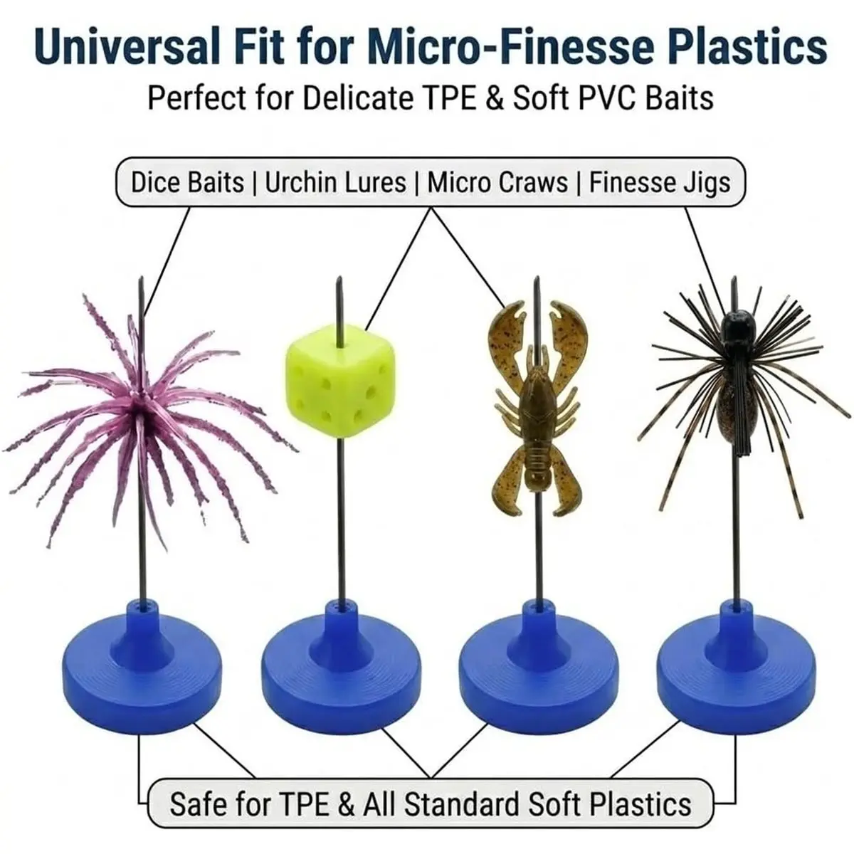 Universal Soft Bait Storage Holder System with Stainless Pins, 12Pk Vertical Pin Suspension Black