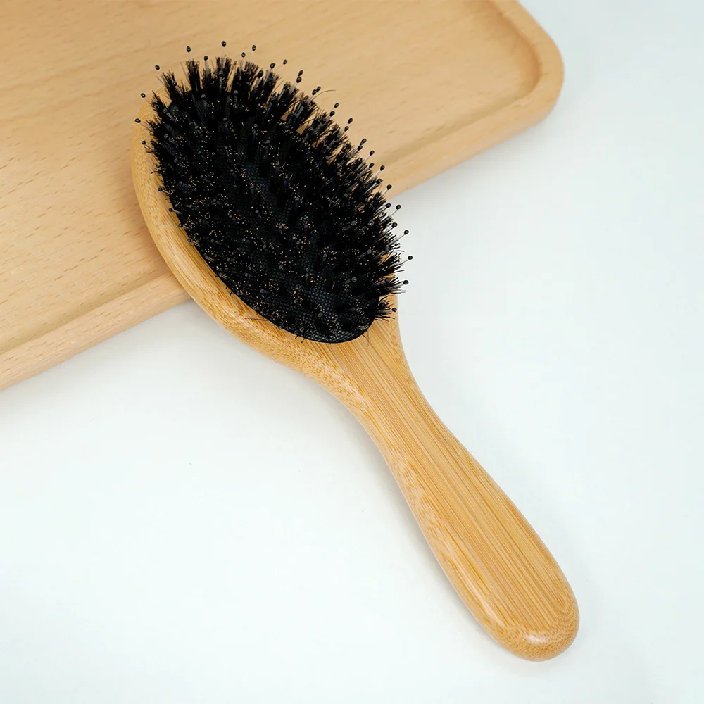 Natural Wooden Portable Detangler Haircomb Oval Air Cushion Bamboo Comb Mane & Nylon Bristle Brush Scalp Massage Combs Hair Tool