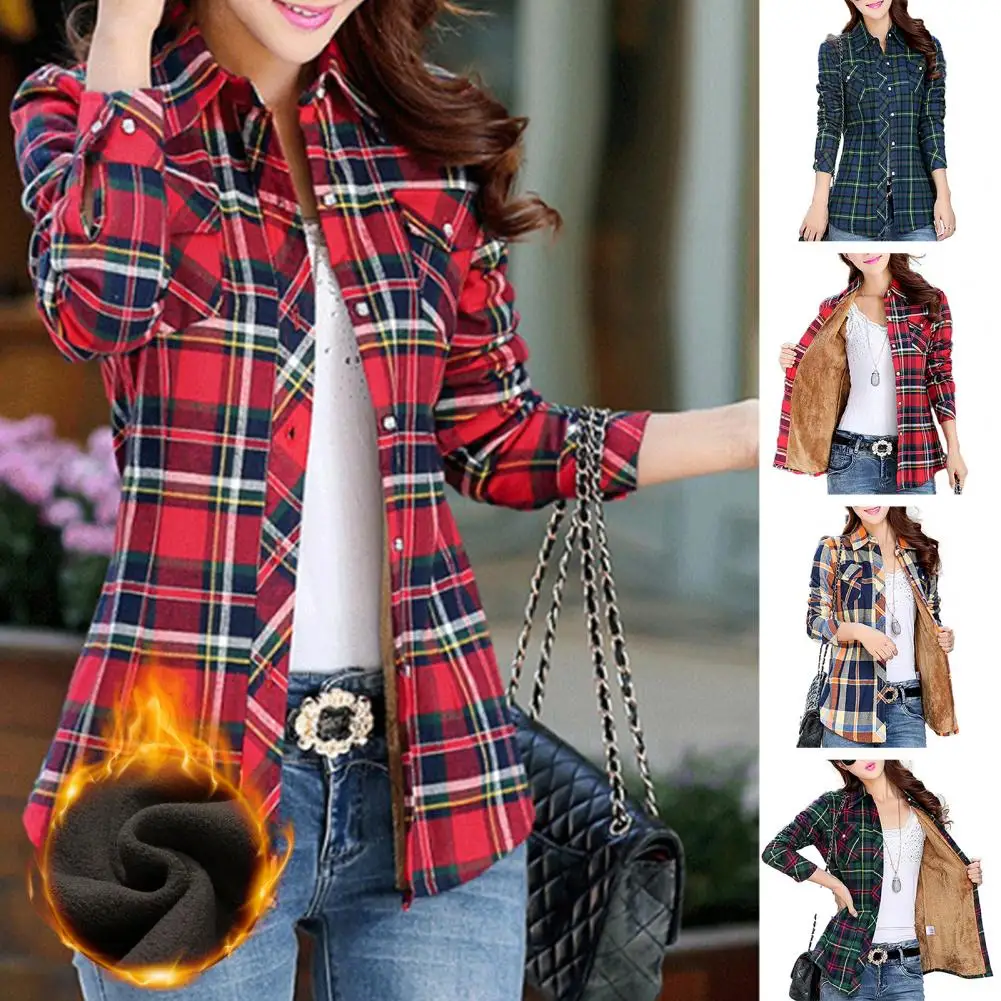 2023 Winter New Women\'s Warm Plaid Shirt Coat Casual Fleece Velvet Plus Thicke Tops Brand College Style Woman Clothes Outerwear