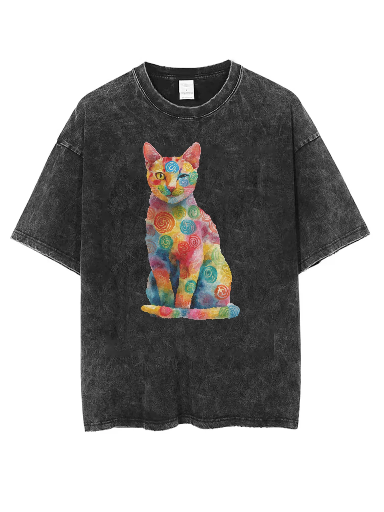 تي شيرت فضفاض مغسول برقبة دائرية مريح باللون الأسود مع طباعة الهالوين، ملابس شتوية الأكثر مبيعًا للرجال والنساء بتصميم كاجوال