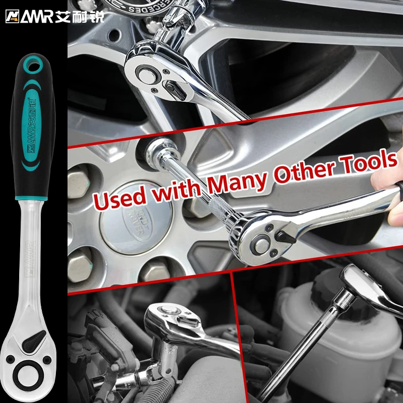 1/2 Inci 3/8 Inci 1/4 Inci Drive Ratchet 72 Gigi Reversibel Rilis Cepat 10 Inch Kepala Oval CR-V Baja