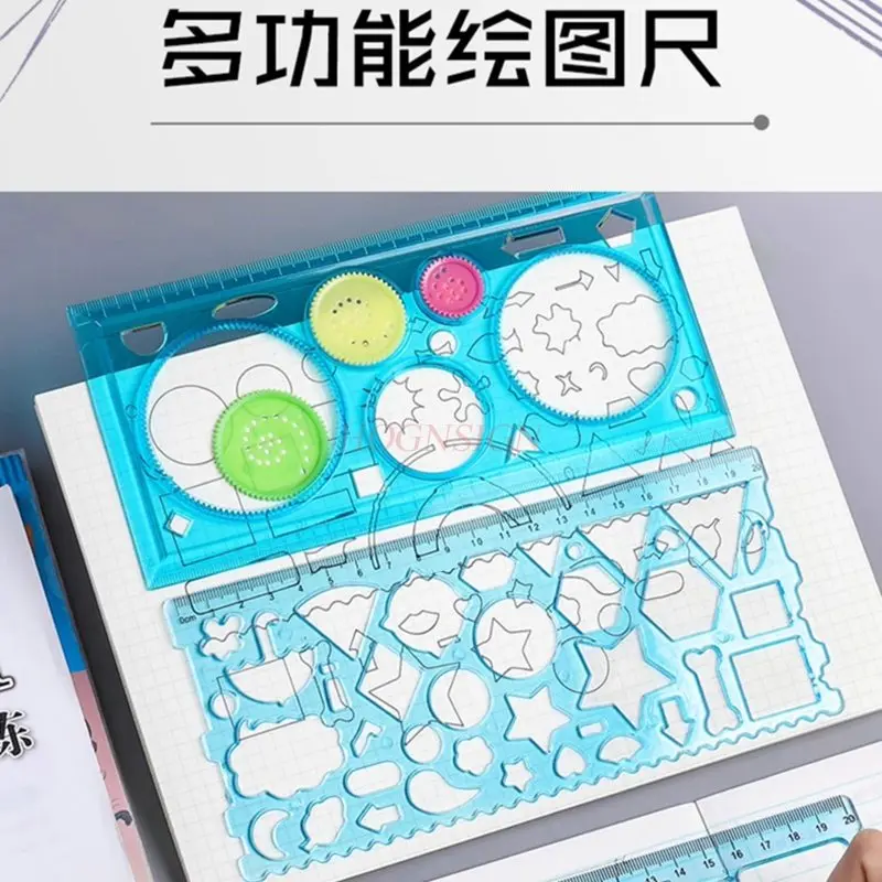 Régua multifuncional 9 tamanhos, régua versátil e versátil, modelo específico macio para estudantes da escola primária conjunto completo de
