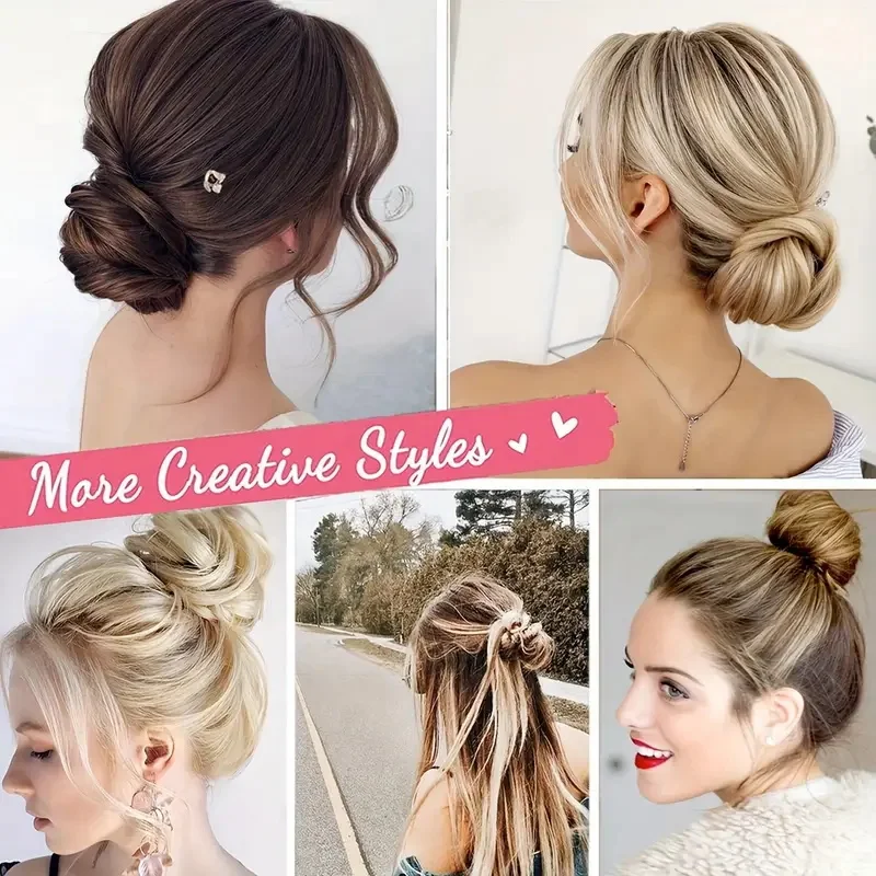 Postizo de moño despeinado con elástico sintético, rizado, negro, rubio, castaño, rodete, cinta, dona para mujer, cabello falso 6