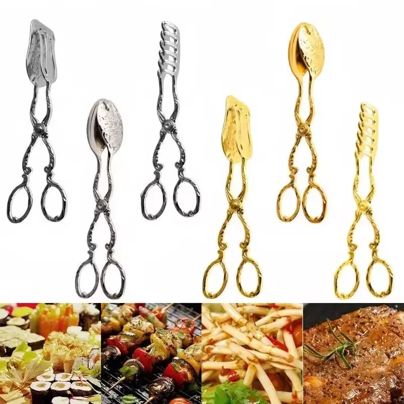 

Vintage style Fruit Salad Cake Clip Buffet Food Tong Gold-plated Snack Cake Clip Salad Pastry Clamp Baking Barbecue Coffeeware