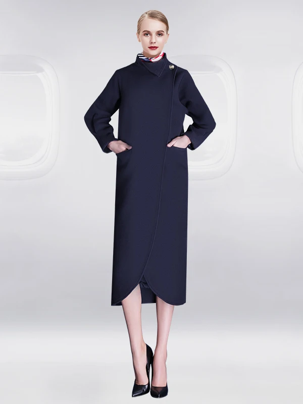 Long Woolen Coat for Women New Autumn Professional Uniform Air Stewardess Style Coat Long Sleeve OL Style Commute Fashion