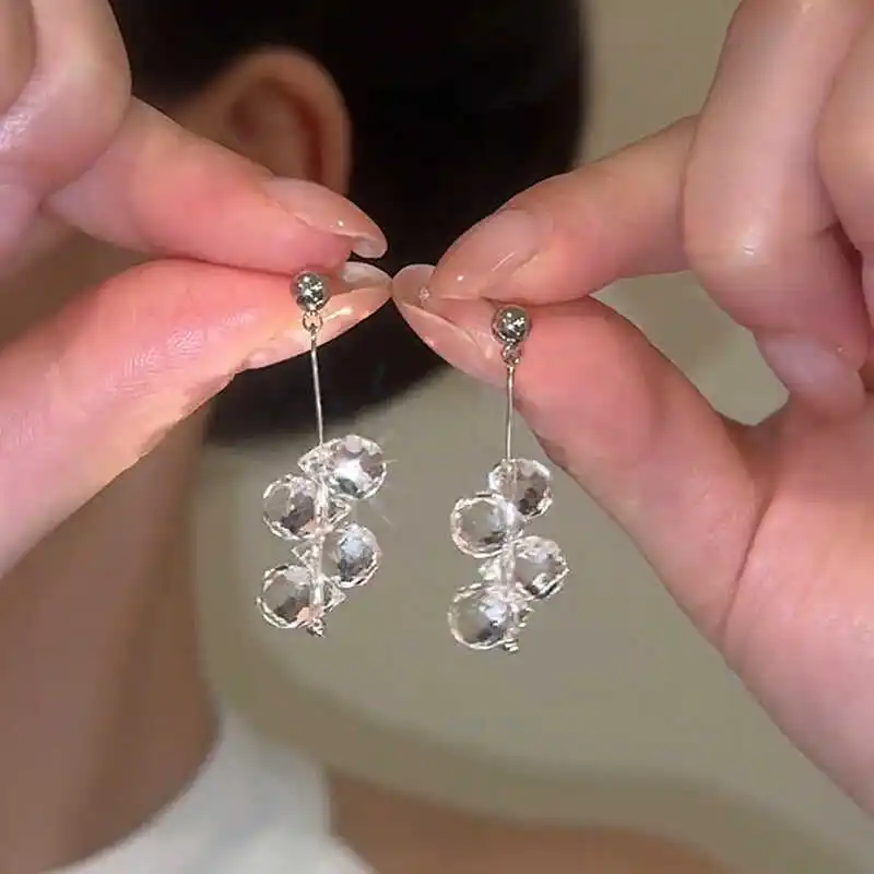 Simple White Translucent Crystal Tassels Earrings for Women Minimalist Elegant Daily Accessory Party Charm Jewelry Travel GIfts